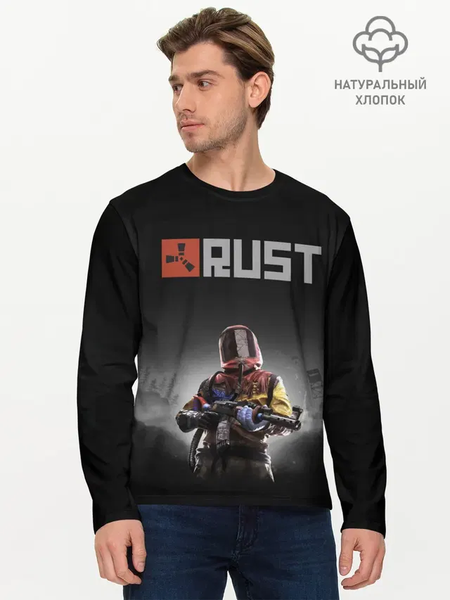 Мужской лонгслив базовый с принтом «Rust — Работяга из Раста»