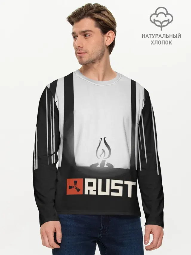 Мужской лонгслив базовый с принтом «Rust — Огонёк из Раста»