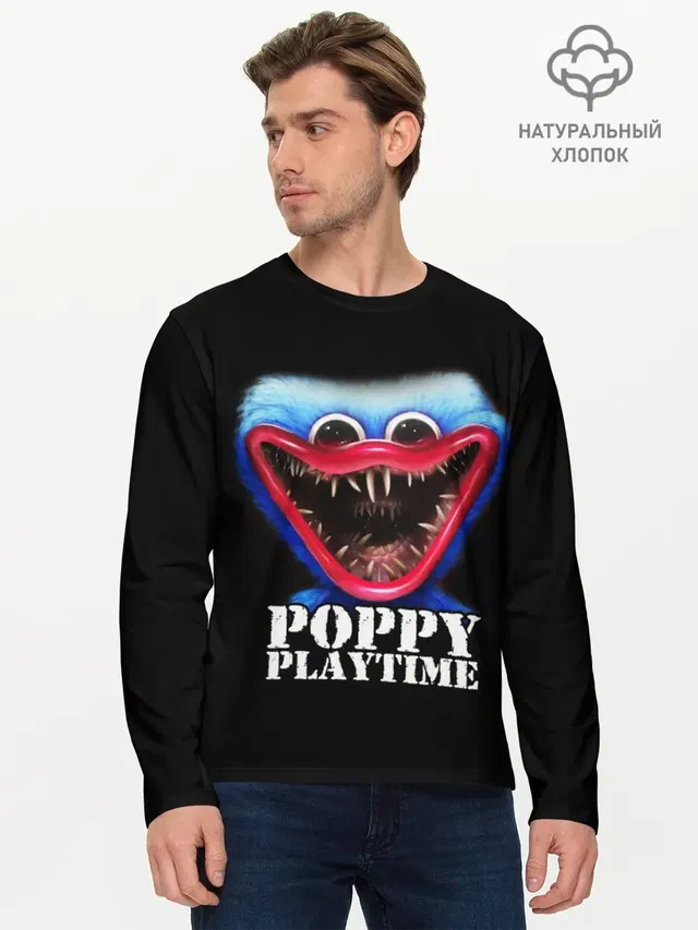 Мужской лонгслив базовый с принтом «Poppy Playtime — Poppy Playtime ХАГГИ ВАГГИ»
