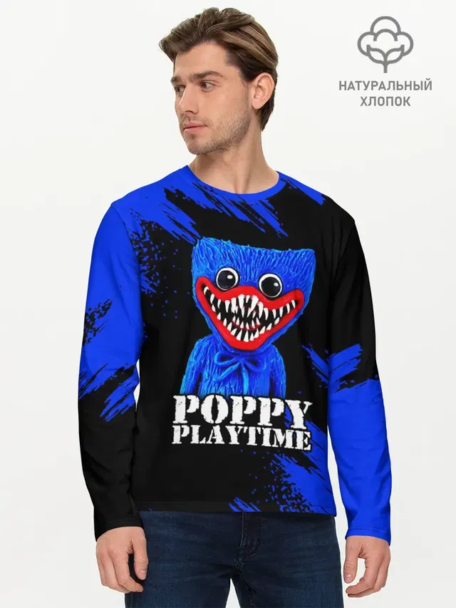 Мужской лонгслив базовый с принтом «Poppy Playtime — ХАГГИ ВАГГИ»