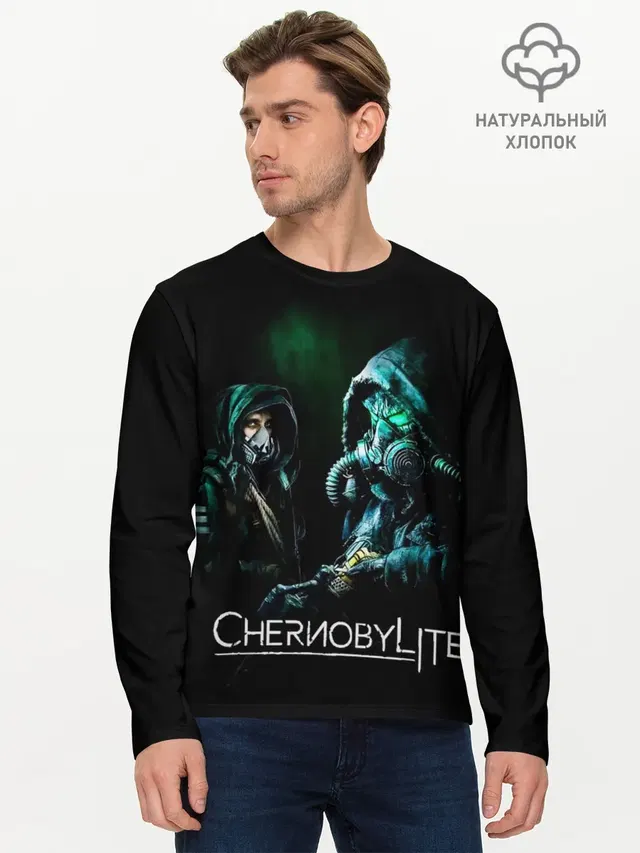 Мужской лонгслив базовый с принтом «Chernobylite — Чернобылит»