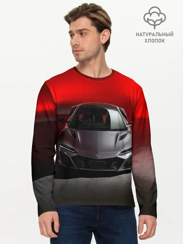 Мужской лонгслив базовый с принтом «Honda NSX»