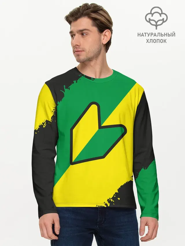 Мужской лонгслив базовый с принтом «JDM Style — JDM GREEN YELLOW LOGO»