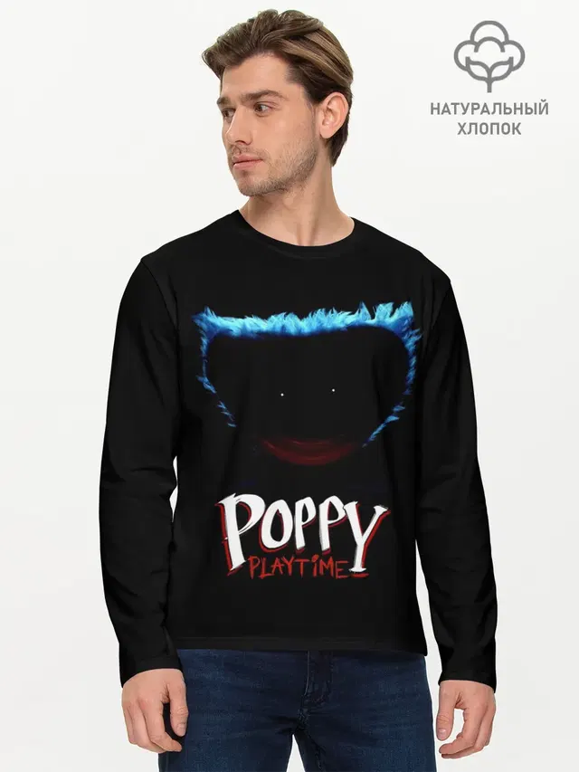 Мужской лонгслив базовый с принтом «Poppy Playtime — Huggy Wuggy»