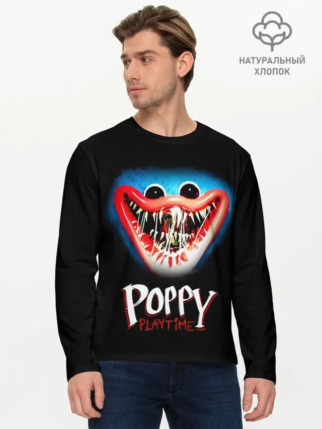 Мужской лонгслив базовый с принтом «Poppy Playtime — Huggy Wuggy, Poppy Playtime»