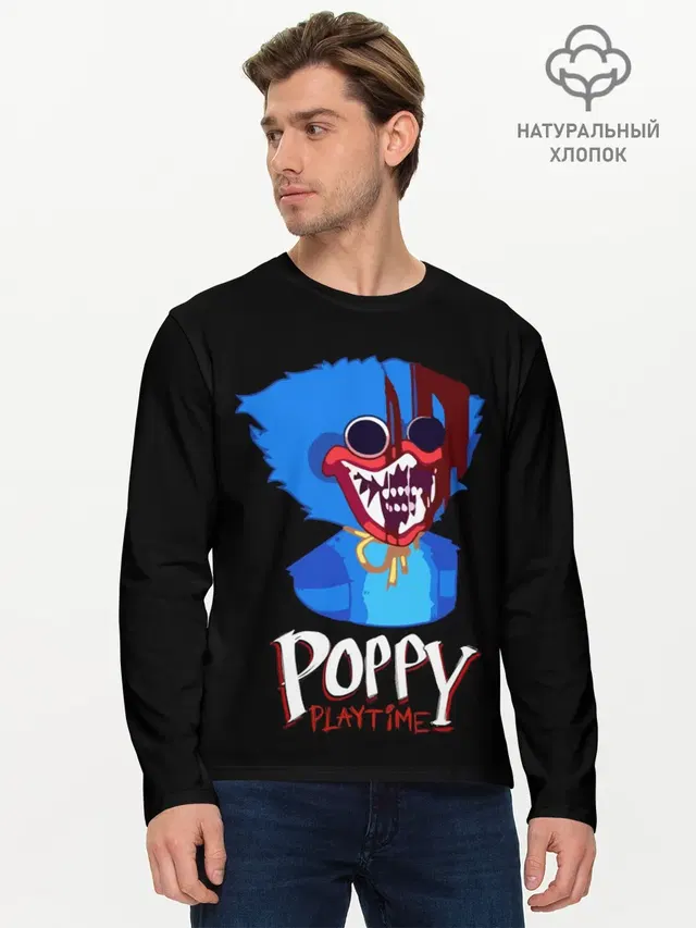 Мужской лонгслив базовый с принтом «Poppy Playtime — Poppy Playtime, Huggy Wuggy»
