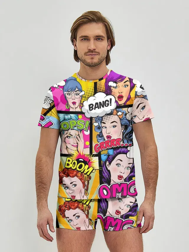 Мужские трусы с футболкой с принтом «Pop Art»