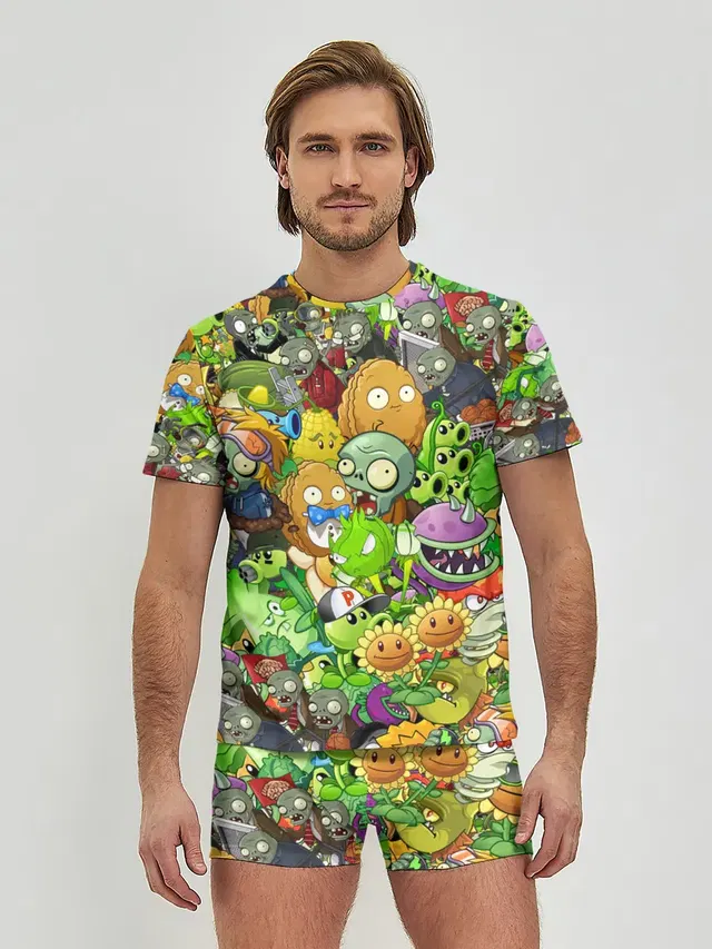 Мужские трусы с футболкой с принтом «Plants vs. Zombies»