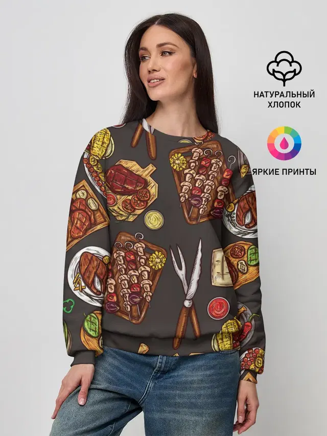 Женский свитшот с принтом «Еда — Вкуснятина»