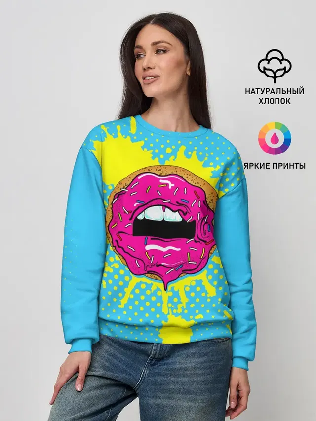 Женский свитшот с принтом «Губы — Donut lips»