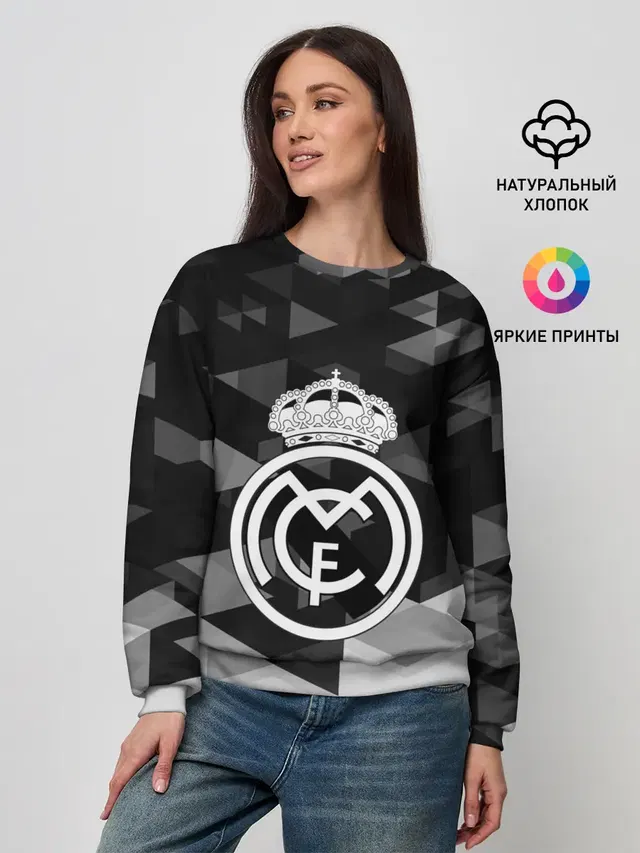 Женский свитшот с принтом «Реал Мадрид — FC Real Madrid sport geometry»