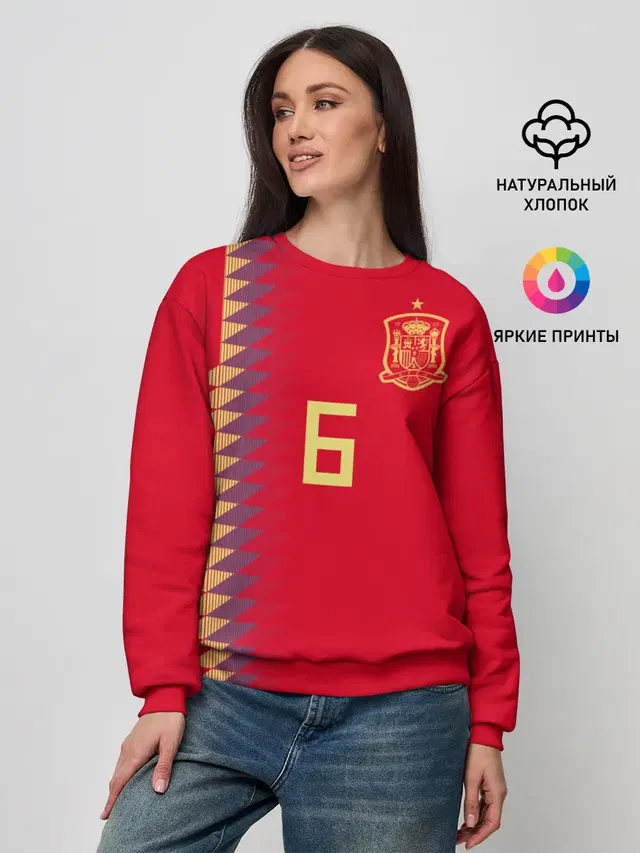 Женский свитшот с принтом «Сборная Испании — Iniesta home WC 2018»
