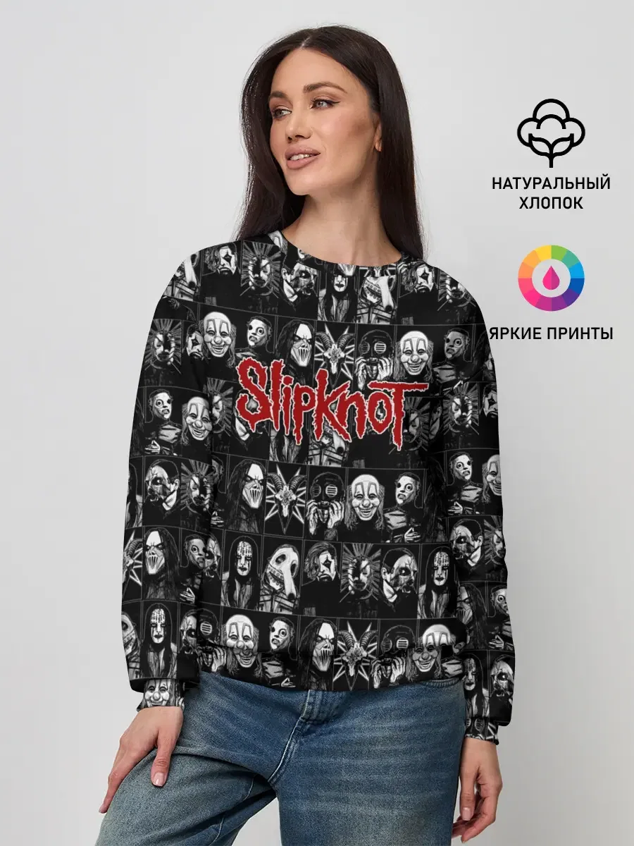 Женский хлопковый свитшот «Slipknot» — мерч купить — принт крупно