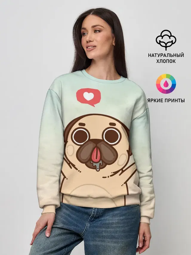 Женский свитшот с принтом «Puglie Pug Like»