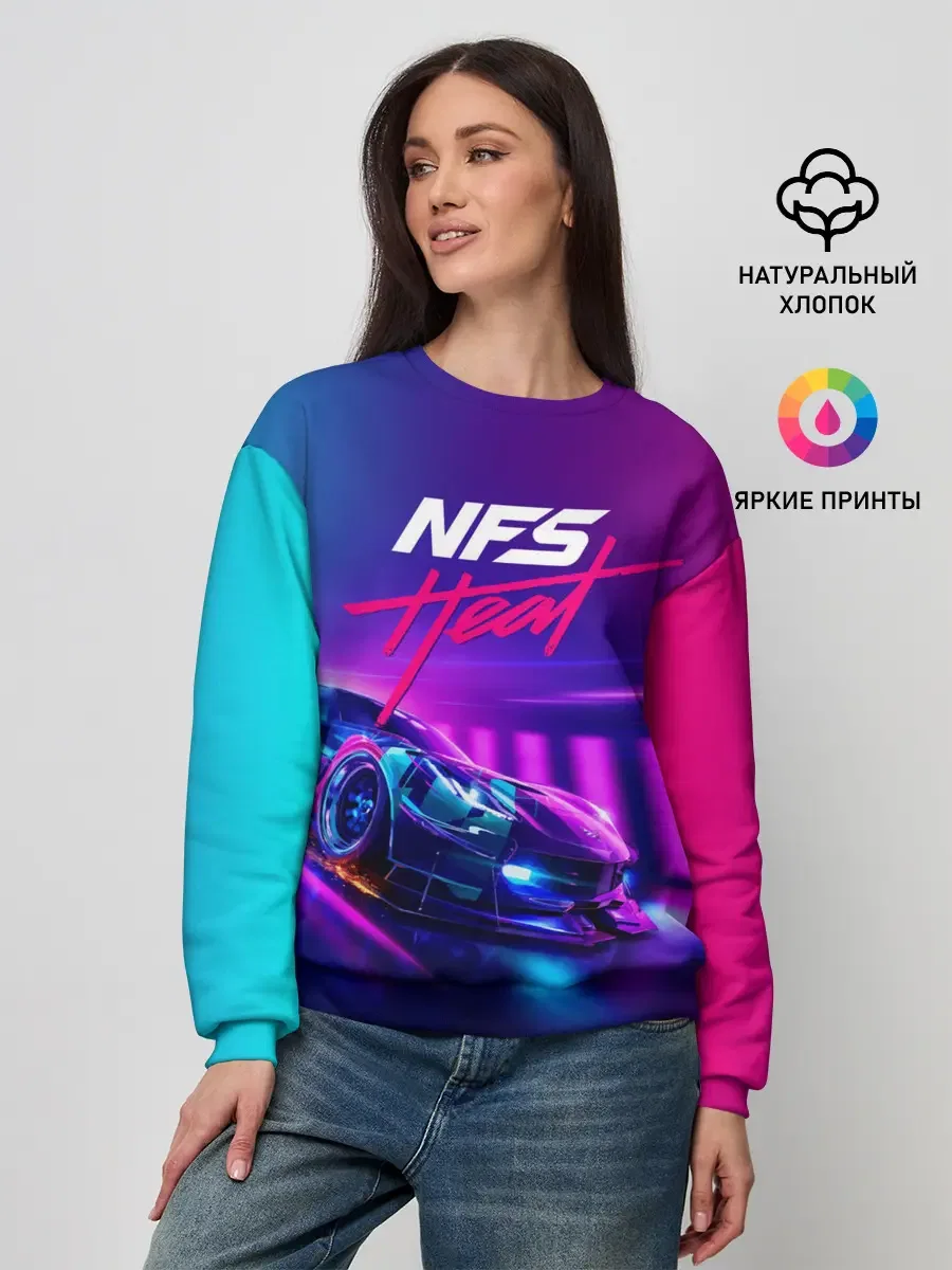 Женский хлопковый свитшот «Need FOR Speed Heat» — принт крупно