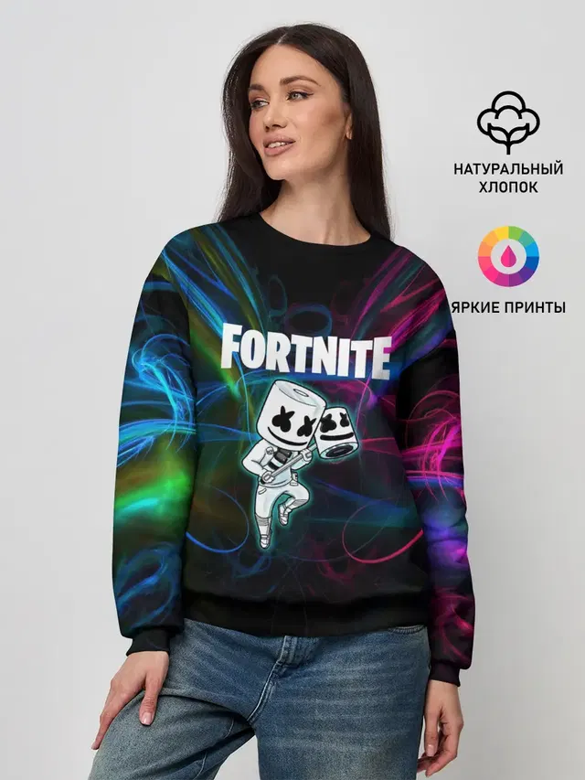 Женский свитшот с принтом «Фортнайт — Fortnite x Marshmallow.»