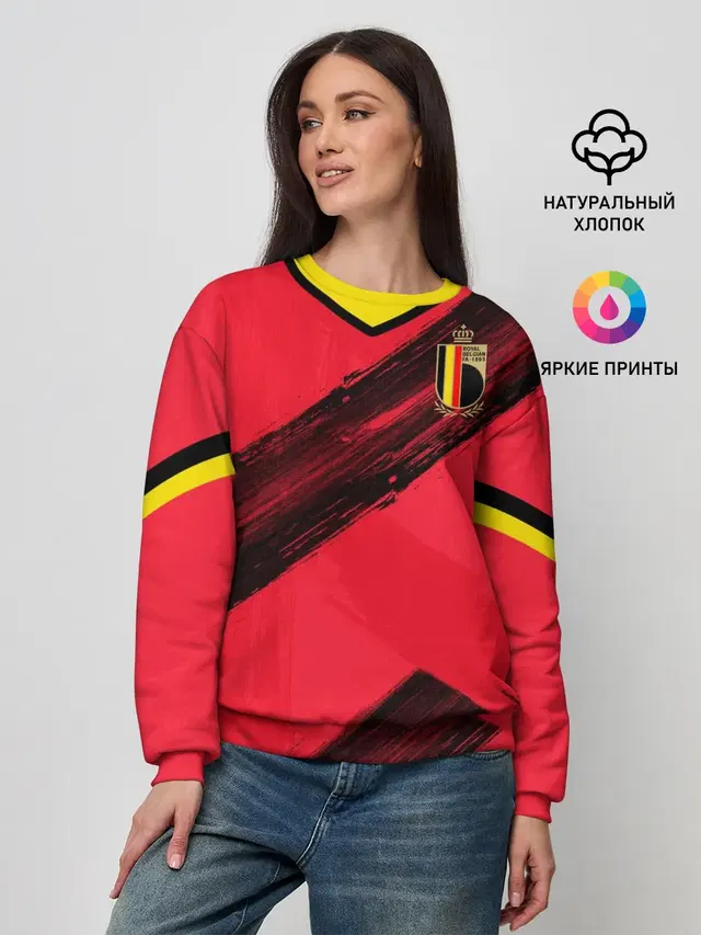 Женский свитшот с принтом «Сборная Бельгии — Belgium home EURO 2020»