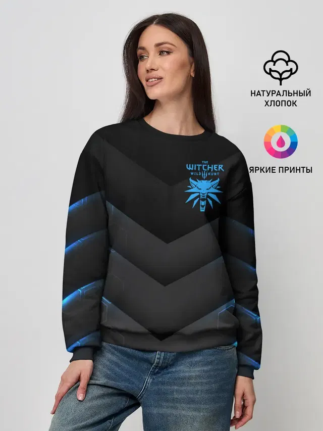 Женский свитшот с принтом «Wolf head logo — The Witcher 3: Wild Hunt»