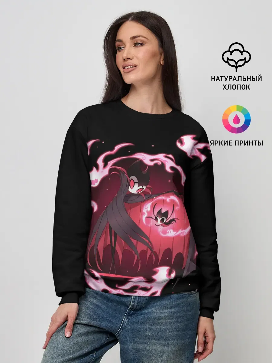 Женский хлопковый свитшот «Grimm» Hollow Knight — мерч купить — принт крупно