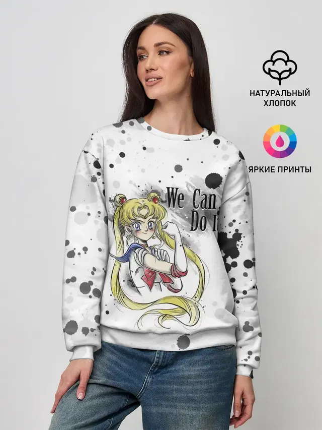 Женский свитшот с принтом «Sailor Moon — Sailor Moon. We can do it!»