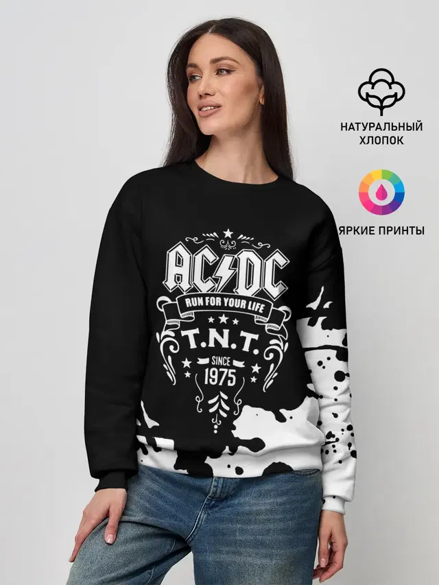 Женский свитшот с принтом «1975 — AC/DC T.N.T.»