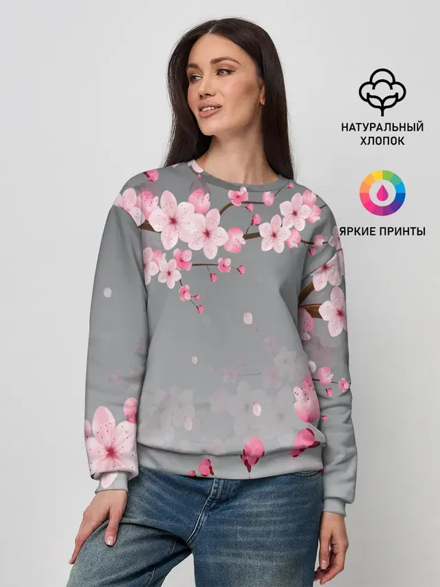 Женский свитшот с принтом «Цветы — САКУРА — SAKURA»