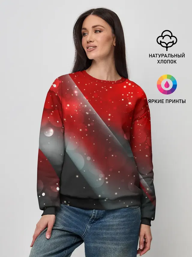 Женский свитшот с принтом «Glitter — Red & Black»