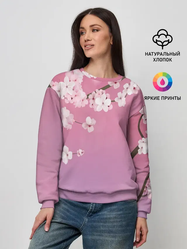 Женский свитшот с принтом «Цветы — САКУРА — SAKURA»
