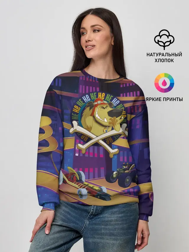 Женский свитшот с принтом «Безумные гонки — Muttley HE HE HE»