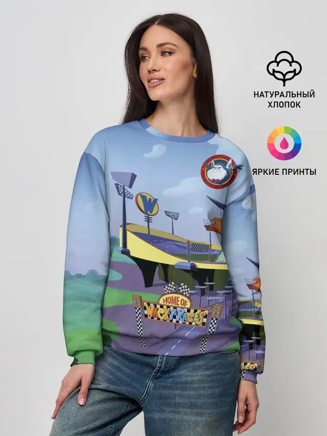 Женский свитшот с принтом «Безумные гонки — Bella Badge»