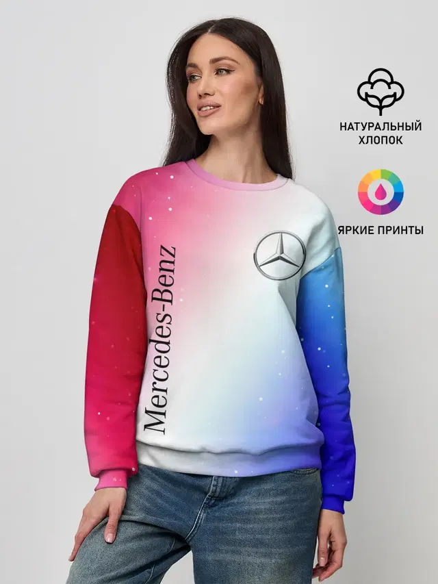 Женский свитшот с принтом «Star emblem — MERCEDES — МЕРСЕДЕС»