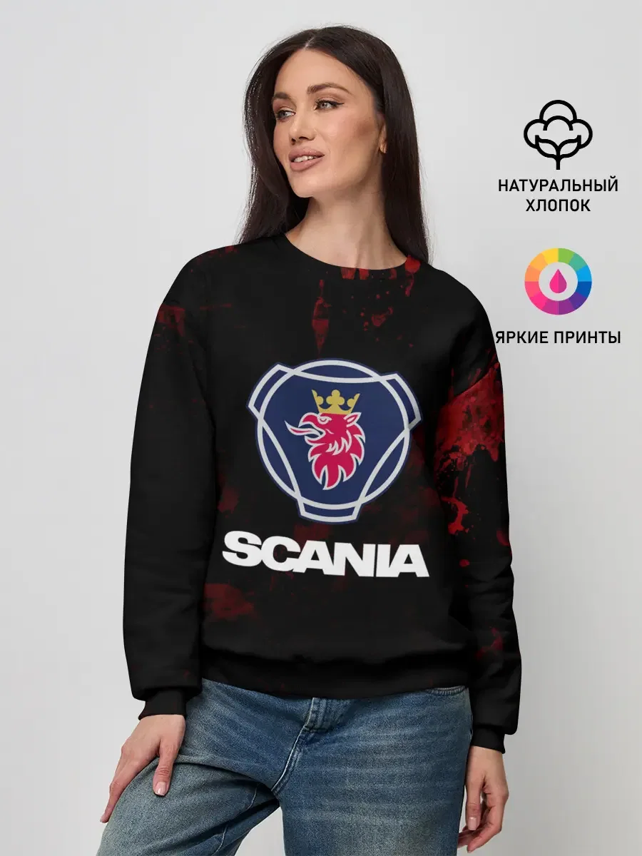 Женский свитшот с принтом «Scania», вид спереди