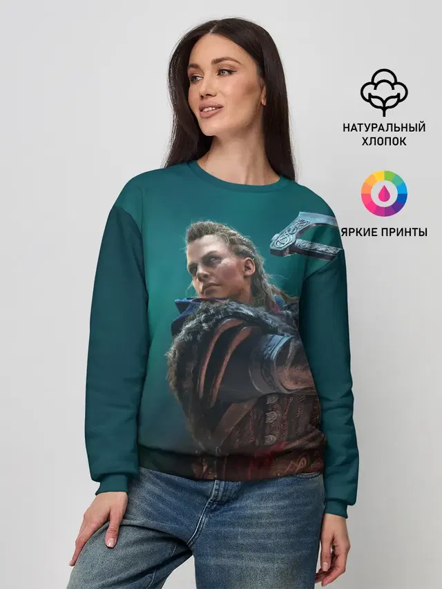 Женский свитшот с принтом «Eivor Varinsdottir — ASSASSINS CREED VALHALLA»