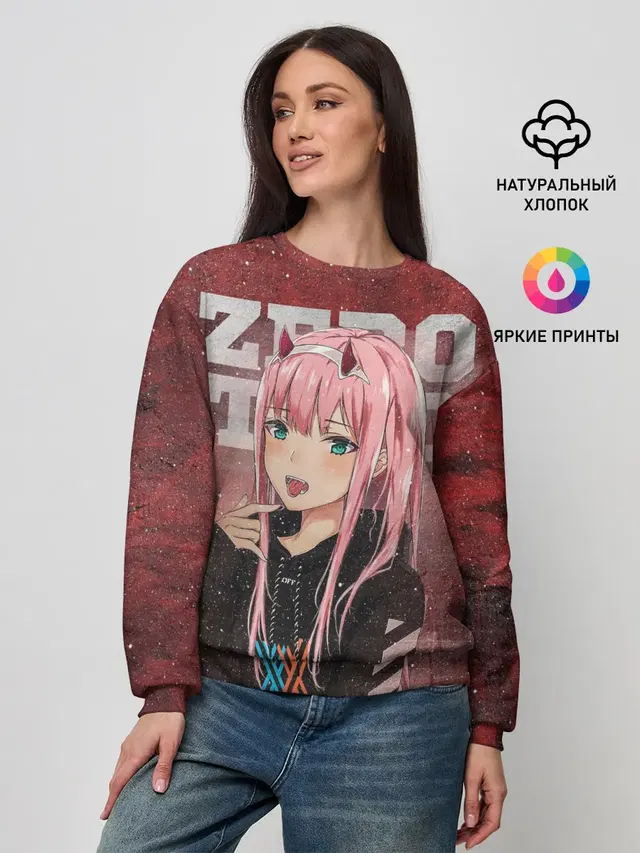 Женский свитшот с принтом «Darling in the FranXX — Zero Two в толстовке»