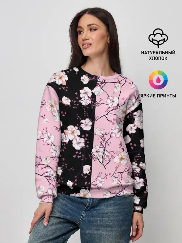 Женский свитшот с принтом «Цветы — САКУРА — SAKURA — ВИШНЯ»