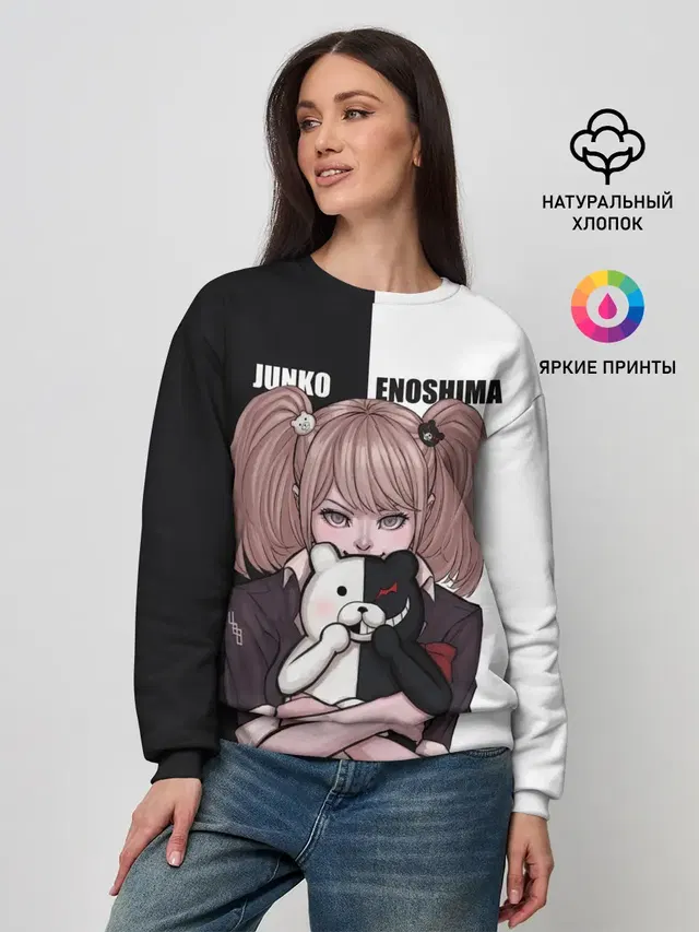 Женский свитшот с принтом «Danganronpa — MONOKUMA — JUNKO»