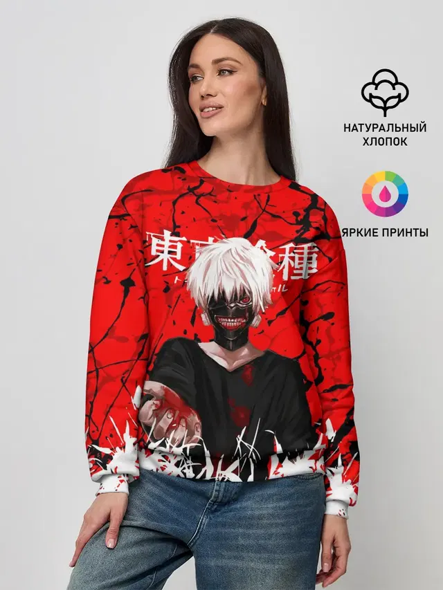 Женский свитшот с принтом «Токийский Гуль — Kaneki Ken»