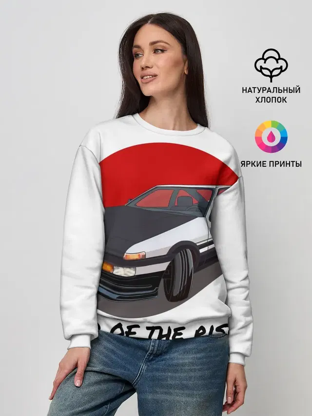 Женский свитшот с принтом «Toyota Sprinter Trueno AE86 — Land of the rising sun»
