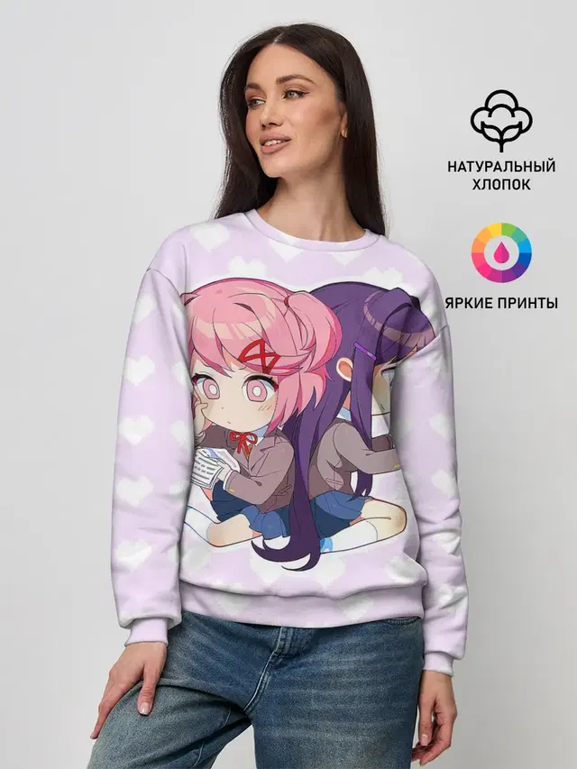 Женский свитшот с принтом «Chibi Natsuki and Yuri»