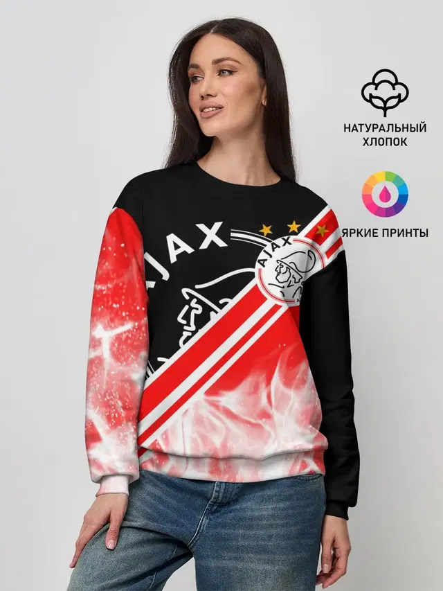 Женский свитшот с принтом «Разные футбольные принты — FC AJAX AMSTERDAM — ФК АЯКС»