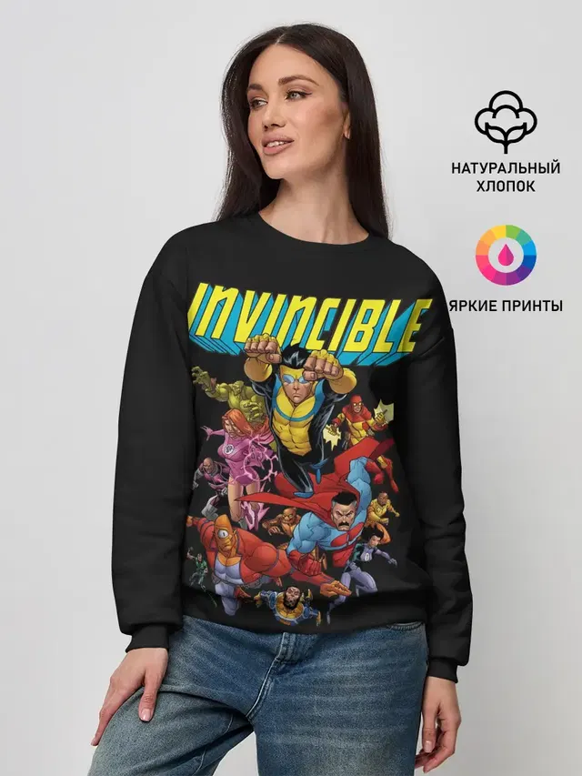 Женский свитшот с принтом «Разное — Неуязвимый — Invincible»