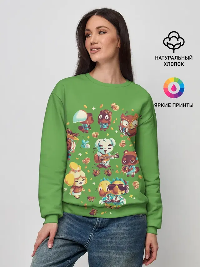 Женский свитшот с принтом «Animal Crossing — Party Crossing»