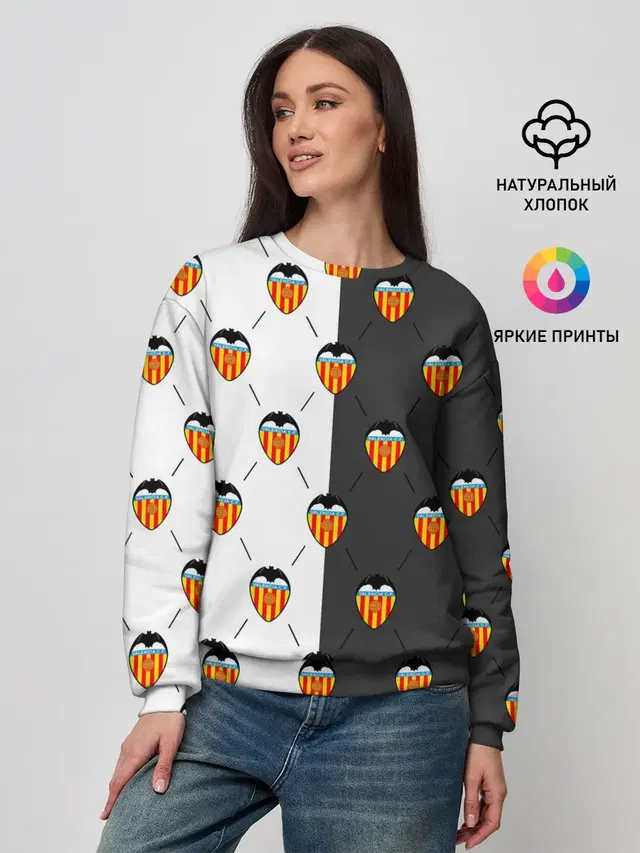 Женский свитшот с принтом «Valencia — FC VALENCIA — ФК ВАЛЕНСИЯ»