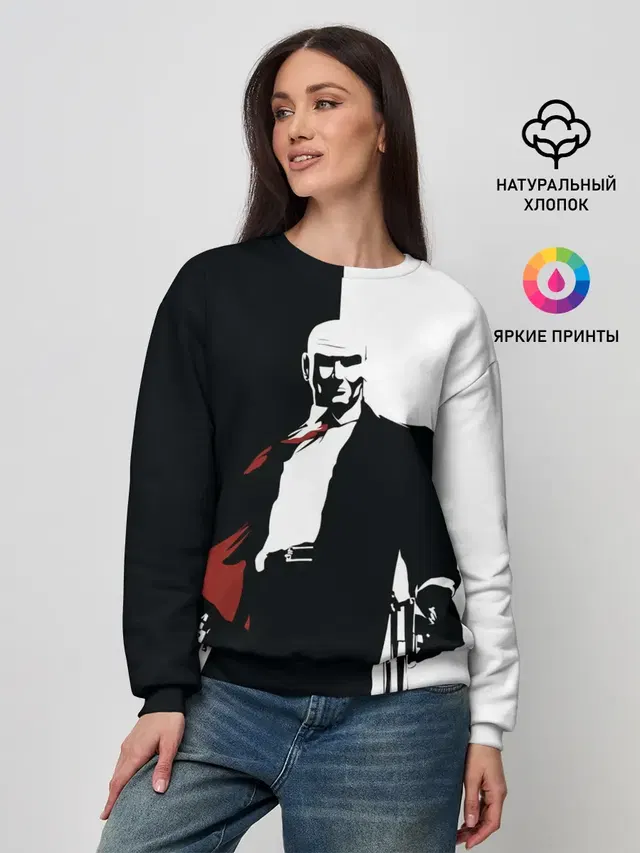 Женский свитшот с принтом «Hitman — Hitman BW»