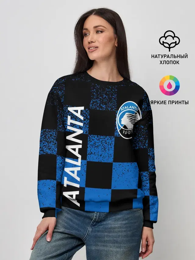 Женский свитшот с принтом «Разные футбольные принты — FC ATALANTA — ФК АТАЛАНТА»