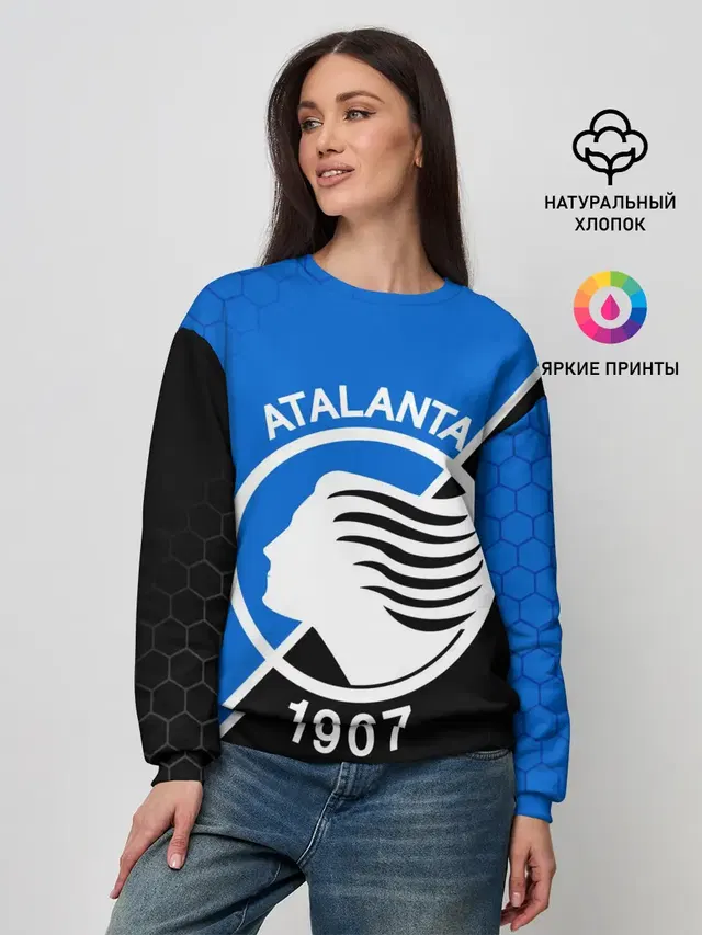 Женский свитшот с принтом «Разные футбольные принты — FC ATALANTA — ФК АТАЛАНТА»