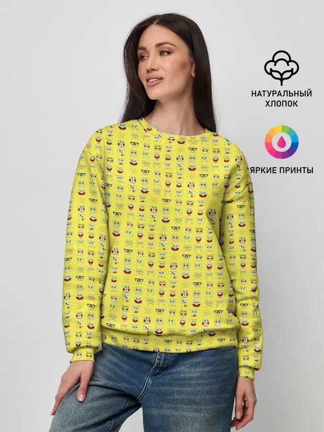 Женский свитшот с принтом «Губка Боб — SpongeBobs facial expressions»