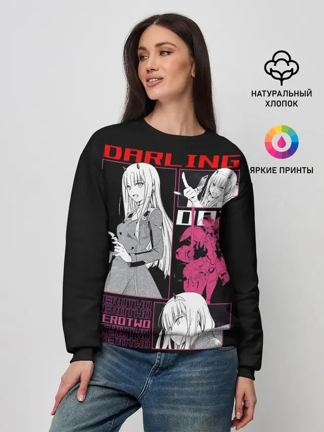 Женский свитшот с принтом «Darling in the FranXX — Зеро Ту с рожками»