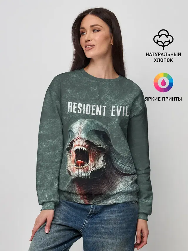 Женский свитшот с принтом «Licker — RESIDENT EVIL 2 — РЕЗИДЕНТ ЕВИЛ»