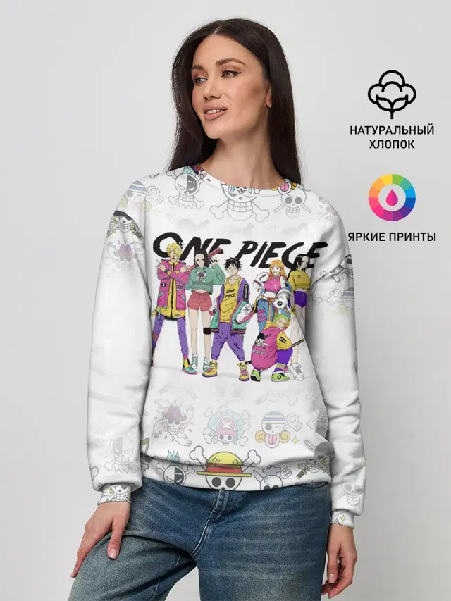 Женский свитшот с принтом «Ван Пис — One Piece. Большой куш на стиле»